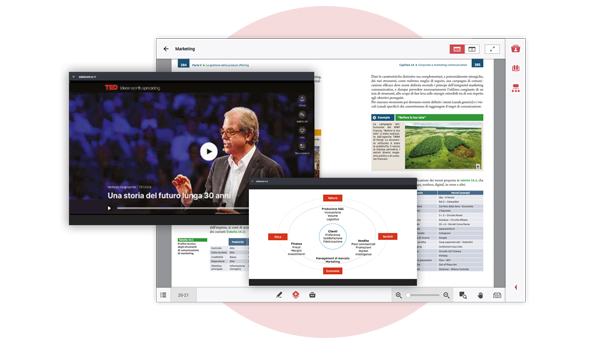 Schermate di esempio di un libro e delle risorse multimediali